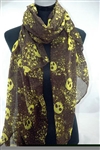 Chiffon Scarf- Brown with Yellow skulls